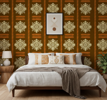 Bedroom wallpaper in abstract brown and yellow design - TenStickers