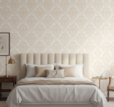 Bedroom wallpaper in beige damask pattern - TenStickers