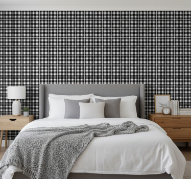 Bedroom wallpaper in black and white gingham pattern - TenStickers