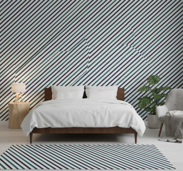 Bedroom wallpaper in blue diagonal stripes - TenStickers