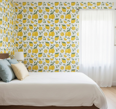 Bedroom wallpaper lemons and cream flowers - TenStickers