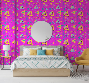 Bedroom wallpaper memphis retro 80s geometric shapes - TenStickers