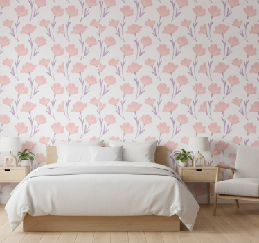 Bedroom wallpaper minimalistic watercolor wildflowers - TenStickers