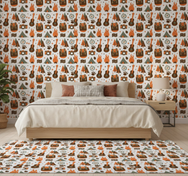 Bedroom wallpaper mountains bear wooden fire - TenStickers