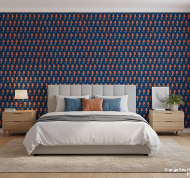 Bedroom wallpaper orange sea horse pattern decor - TenStickers