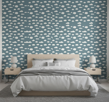Bedroom wallpaper pattern with white on blue background - TenStickers