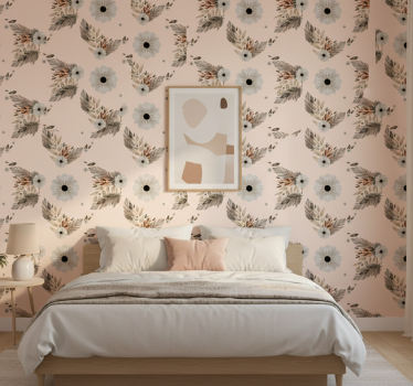 Bedroom wallpaper pink and black pastel floral pattern - TenStickers