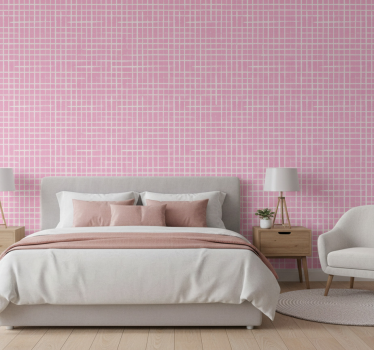 Bedroom wallpaper pink background white lines modern design - TenStickers