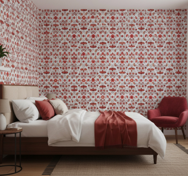 Bedroom wallpaper red folklore pattern from poland - TenStickers