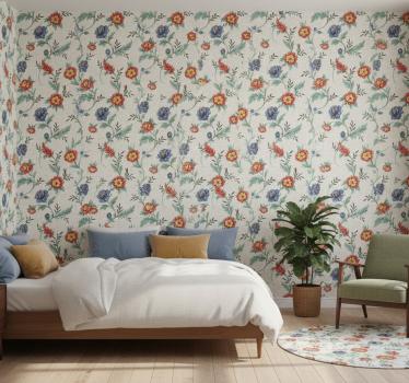 Bedroom wallpaper retro floral pattern - TenStickers