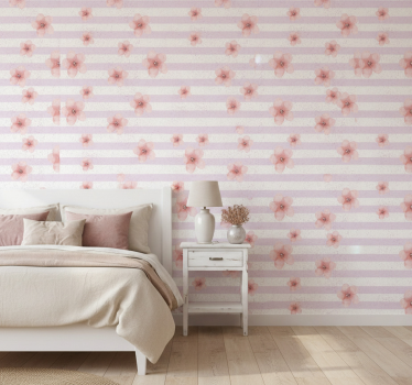 Bedroom wallpaper shabby chic with vertical pink lines - TenStickers