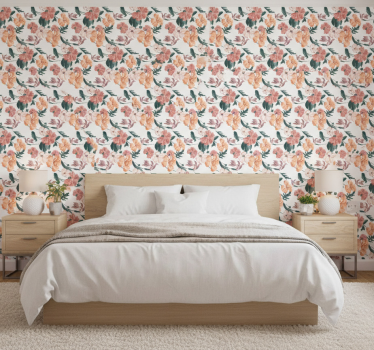 Bedroom wallpaper with beautiful pastel flower pattern - TenStickers
