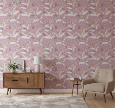 Bedroom wallpaper with botanical leaf design - TenStickers