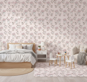 Bedroom wallpaper with cats and heart icons pattern - TenStickers