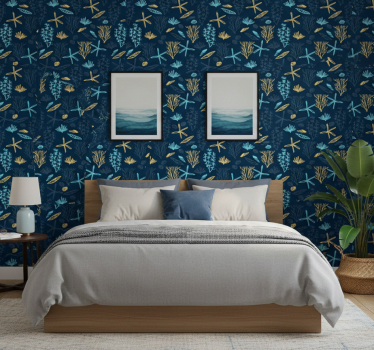 Bedroom wallpaper with coral-inspired design - TenStickers