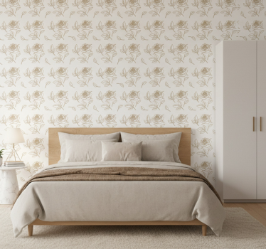 Bedroom wallpaper with detailed rose pattern - TenStickers