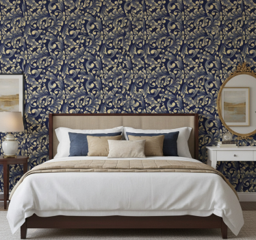 Bedroom wallpaper with gilded botanical design - TenStickers