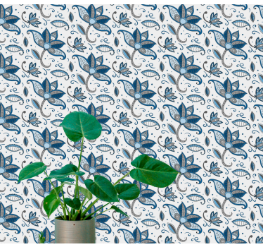 Blue Flowers Doodles leaf wallpaper - TenStickers