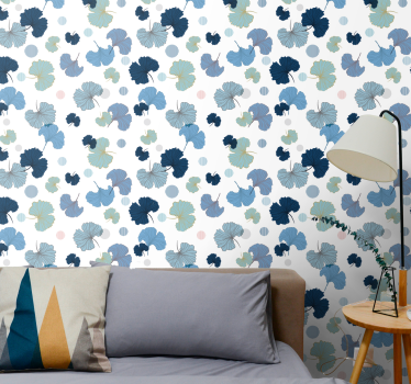 Blue Ginkgo Leaf contemporary wallpaper - TenStickers