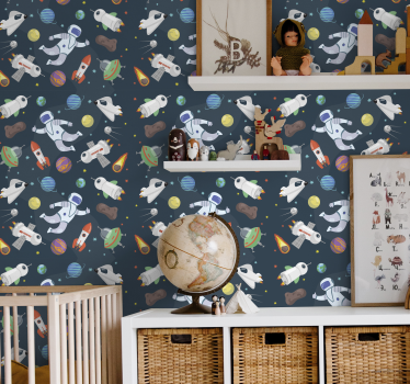 Cartoon Space Kids Wallpaper - TenStickers