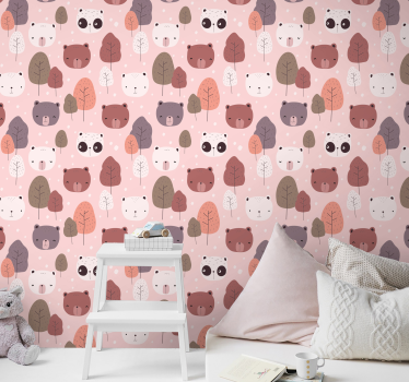 Children's wallpaper with panda and plants - TenStickers