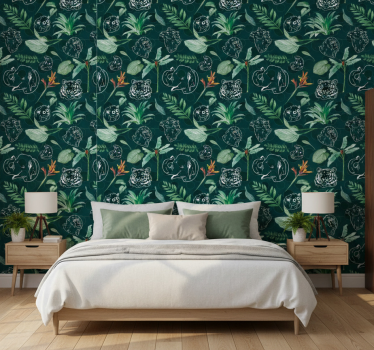 Colorful jungle animals and trees pattern bedroom wallpaper - TenStickers