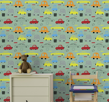 Colorful vehicles  Square Pattern Wallpaper - TenStickers