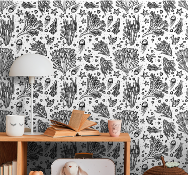 Coral reef patterns leaf wallpaper - TenStickers