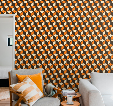 Cubical 3D orange pattern geometric wallpaper - TenStickers