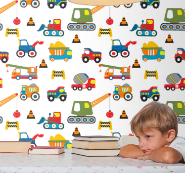 Cute design diggers on work Wallpaper - TenStickers