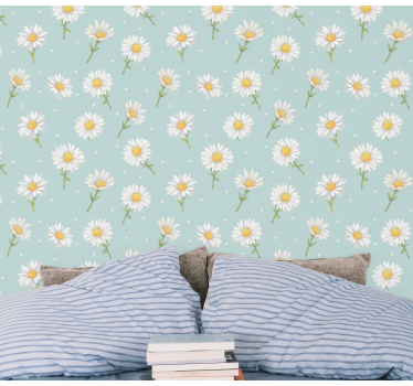 Daisy flowers on light blue Nature Wallpaper - TenStickers