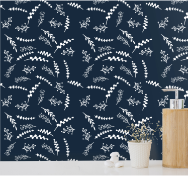 Delicate blue pattern leaf wallpaper - TenStickers