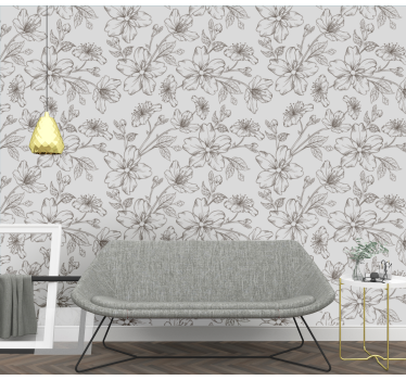 Drawn black flowers on gray background Nature Wallpaper - TenStickers