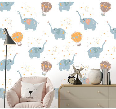 Elephant and balloons cool animal wallpaper - TenStickers