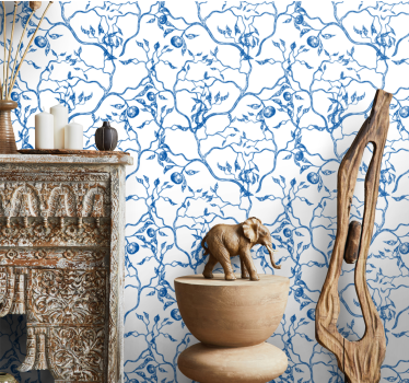 Blue branches motif leaf wallpaper - TenStickers