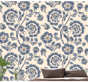 Blue vintage style floral wallpaper - TenStickers