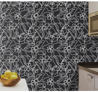 Floral Outline leaf wallpaper - TenStickers