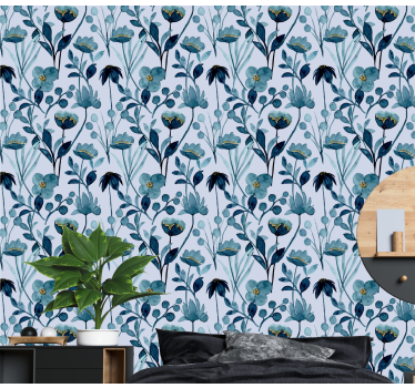Floral pattern watercolor blue pattern floral wallpaper - TenStickers