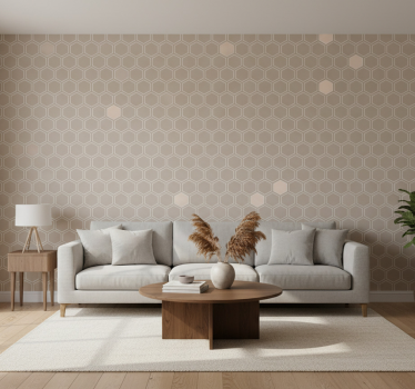 Geometric wallpaper hexagon beige pattern - TenStickers