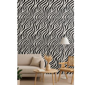 Geometric wallpaper in black and white zebra stripes - TenStickers