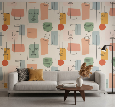 Geometric wallpaper minimalistic face art design - TenStickers