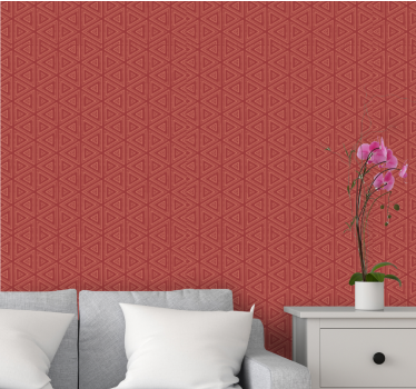 Gold triangles over red Japandi style Wallpaper - TenStickers