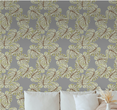 Gray minimalistic monstera leaves Lounge wallpaper - TenStickers
