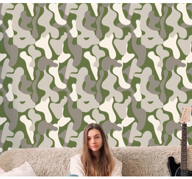 Green and grey camouflage Bedroom Wallpaper - TenStickers