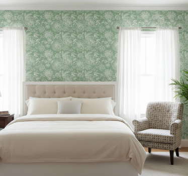 Green floral grandmillenial style bedroom wallpaper - TenStickers