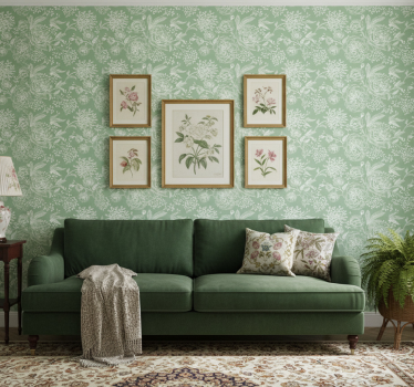 Green floral grandmillennial style bedroom wallpaper - TenStickers