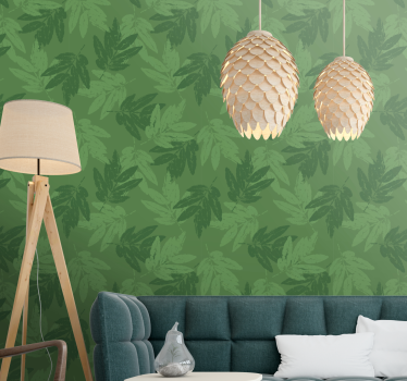 Green leaves simple pattern leaves wallpaper - TenStickers