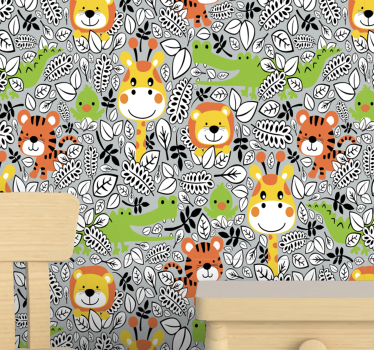 Grey jungle friends Kids Wallpaper - TenStickers