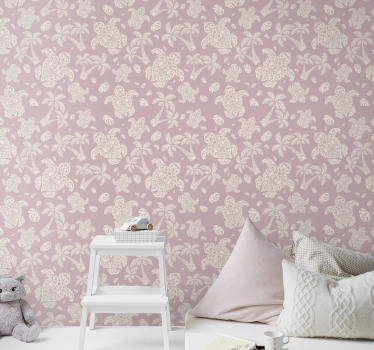 Hawaiian turtle and palm tree Bedroom Wallpaper - TenStickers