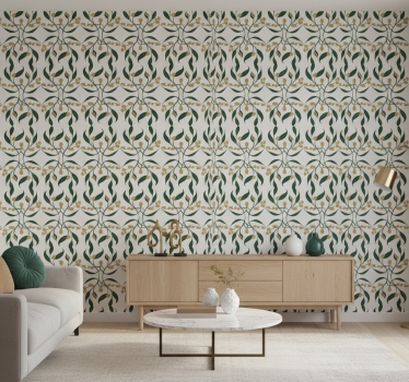 Leaf wallpaper green and gold branches - TenStickers